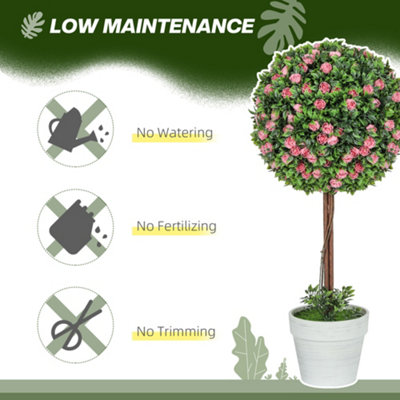 HOMCOM Set of 2 Artificial Plants with Rose Flower in Pot, 60cm, Pink