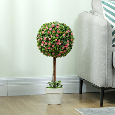 HOMCOM Set of 2 Artificial Plants with Rose Flower in Pot, 60cm, Pink