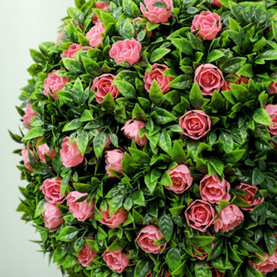 HOMCOM Set of 2 Artificial Plants with Rose Flower in Pot, 60cm, Pink