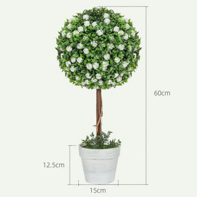 HOMCOM Set of 2 Artificial Plants with Rose Flower in Pot, 60cm, White