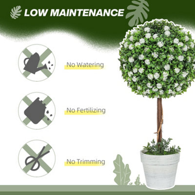 HOMCOM Set of 2 Artificial Plants with Rose Flower in Pot, 60cm, White