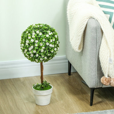 HOMCOM Set of 2 Artificial Plants with Rose Flower in Pot, 60cm, White