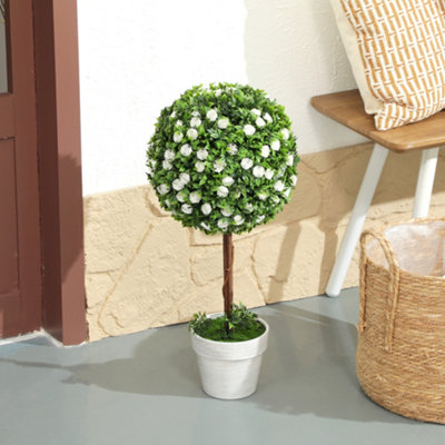 HOMCOM Set of 2 Artificial Plants with Rose Flower in Pot, 60cm, White