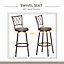 HOMCOM Set of 2 Bar Chairs Swivel Armless Upholstered Metal Frame Barstools