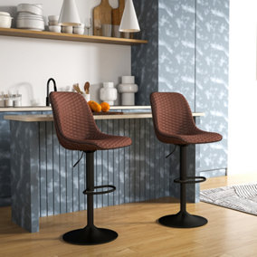 HOMCOM Set of 2 Bar Stools, Adjustable Swivel Breakfast Barstools, Brown