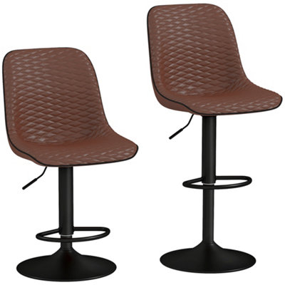 HOMCOM Set of 2 Bar Stools, Adjustable Swivel Breakfast Barstools, Brown