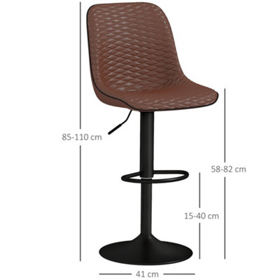 HOMCOM Set of 2 Bar Stools, Adjustable Swivel Breakfast Barstools, Brown
