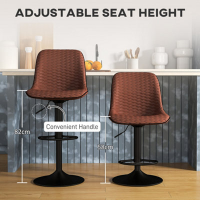 HOMCOM Set of 2 Bar Stools, Adjustable Swivel Breakfast Barstools, Brown
