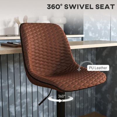 HOMCOM Set of 2 Bar Stools, Adjustable Swivel Breakfast Barstools, Brown