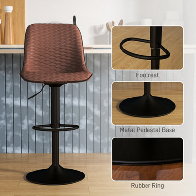 HOMCOM Set of 2 Bar Stools, Adjustable Swivel Breakfast Barstools, Brown