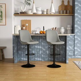 HOMCOM Set of 2 Bar Stools, Adjustable Swivel Breakfast Barstools, Grey