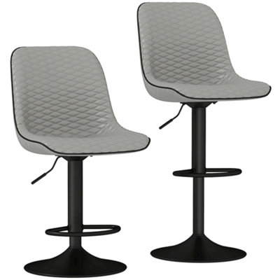 HOMCOM Set of 2 Bar Stools, Adjustable Swivel Breakfast Barstools, Grey