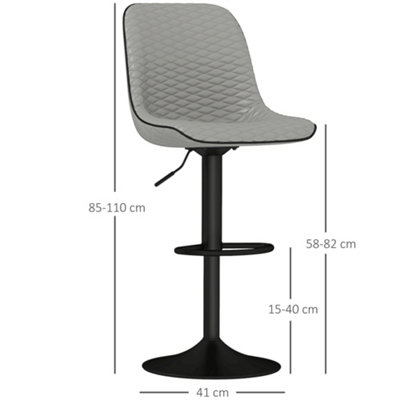 HOMCOM Set of 2 Bar Stools, Adjustable Swivel Breakfast Barstools, Grey