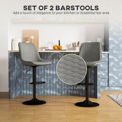 HOMCOM Set of 2 Bar Stools, Adjustable Swivel Breakfast Barstools, Grey