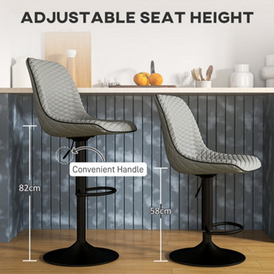HOMCOM Set of 2 Bar Stools, Adjustable Swivel Breakfast Barstools, Grey