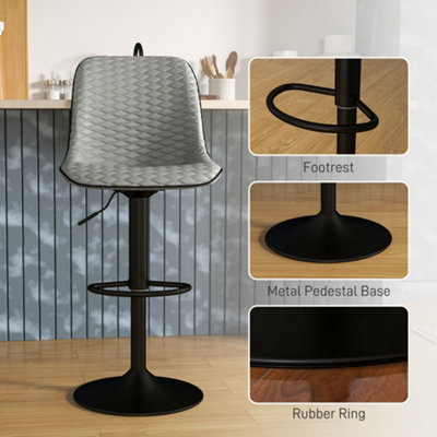 HOMCOM Set of 2 Bar Stools, Adjustable Swivel Breakfast Barstools, Grey