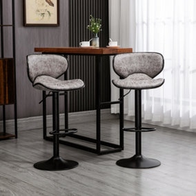 HOMCOM Set Of 2 Bar Stools, Microfiber Cloth Kitchen Chair Grey