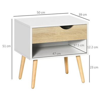 HOMCOM Set of 2 Bedside Table with Drawer & Shelf, Nightstand for Bedroom