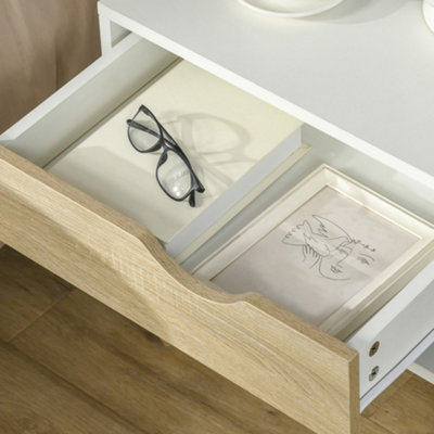 HOMCOM Set of 2 Bedside Table with Drawer & Shelf, Nightstand for Bedroom