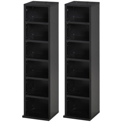 HOMCOM Set of 2 CD Media Display Shelf Unit Tower Rack Adjustable, Black