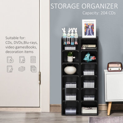 HOMCOM Set of 2 CD Media Display Shelf Unit Tower Rack Adjustable, Black