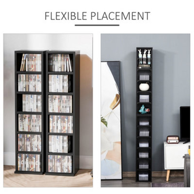 HOMCOM Set of 2 CD Media Display Shelf Unit Tower Rack Adjustable, Black