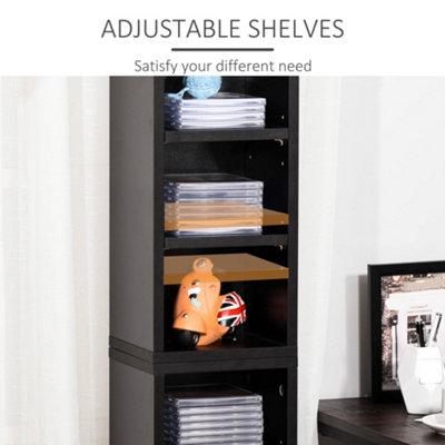 HOMCOM Set of 2 CD Media Display Shelf Unit Tower Rack Adjustable, Black