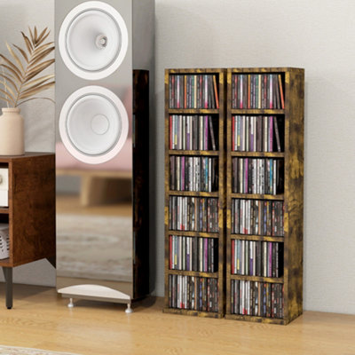 HOMCOM Set of 2 CD Media Display Shelf Unit Tower Rack Adjustable 