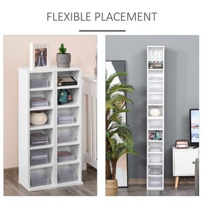 HOMCOM Set of 2 CD Media Display Shelf Unit Tower Rack Adjustable, White