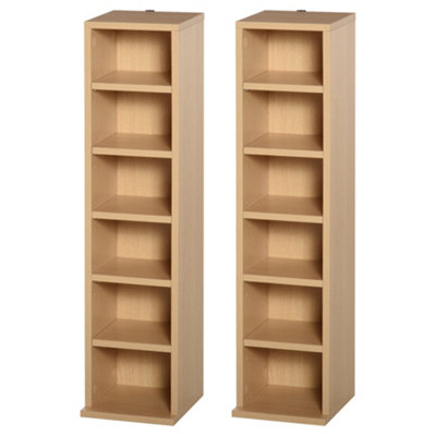 HOMCOM Set of 2 CD Media Display Shelf Unit Tower Rack Adjustable, Wood Colour