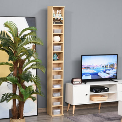 HOMCOM Set of 2 CD Media Display Shelf Unit Tower Rack Adjustable, Wood Colour
