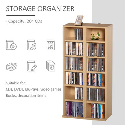 HOMCOM Set of 2 CD Media Display Shelf Unit Tower Rack Adjustable, Wood Colour