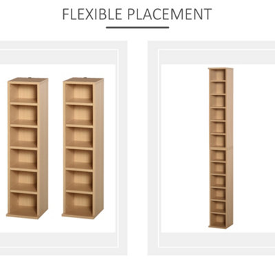 HOMCOM Set of 2 CD Media Display Shelf Unit Tower Rack Adjustable, Wood Colour
