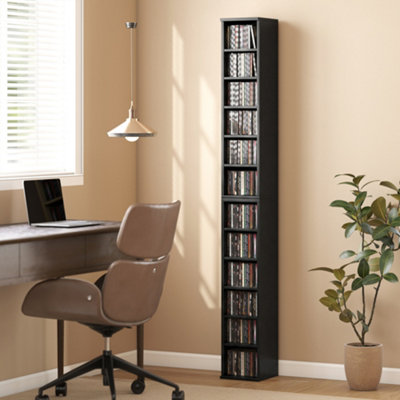 HOMCOM Set of 2 CD Storage Units DVD Shelf with Adjustable Shelves, Black