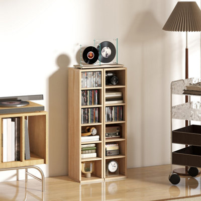 HOMCOM Set of 2 CD Storage Units DVD Shelf with Adjustable Shelves, Oak