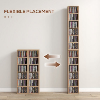 HOMCOM Set of 2 CD Storage Units with Adjustable Shelves Natural