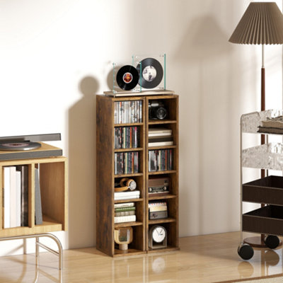 HOMCOM Set of 2 CD Storage Units with Adjustable Shelves, Rustic Brown