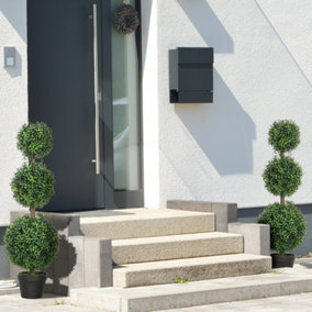 HOMCOM Set of 2 Decorative Artificial Plants Boxwood Trees in Pot, Green