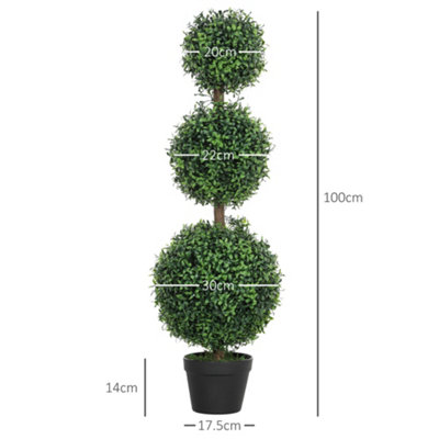 HOMCOM Set of 2 Decorative Artificial Plants Boxwood Trees in Pot, Green