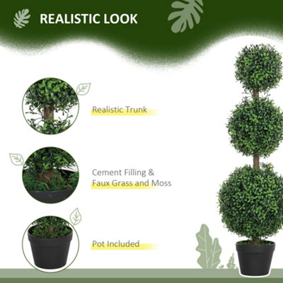 HOMCOM Set of 2 Decorative Artificial Plants Boxwood Trees in Pot, Green