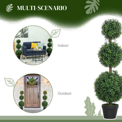 HOMCOM Set of 2 Decorative Artificial Plants Boxwood Trees in Pot, Green