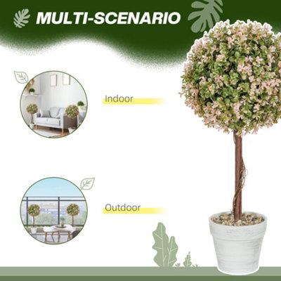 HOMCOM Set of 2 Decorative Artificial Plants, Cream White