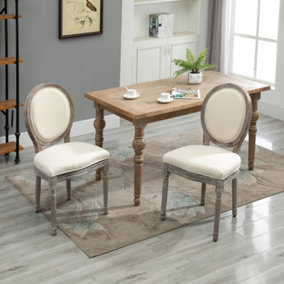 HOMCOM Set of 2 Elegant French-Style Dining Chairs w/ Wood Frame Foam Seat Cream