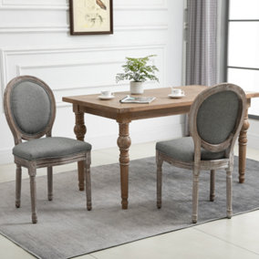 HOMCOM Set of 2 Elegant French-Style Dining Chairs w/ Wood Frame Foam Seat Grey