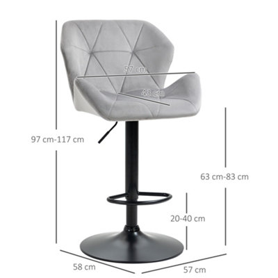 HOMCOM Set Of 2 Luxurious Velvet-Touch Bar Stools Metal Frame Footrest Grey