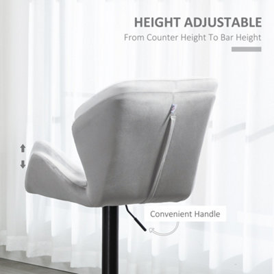 HOMCOM Set Of 2 Luxurious Velvet-Touch Bar Stools Metal Frame Footrest Grey