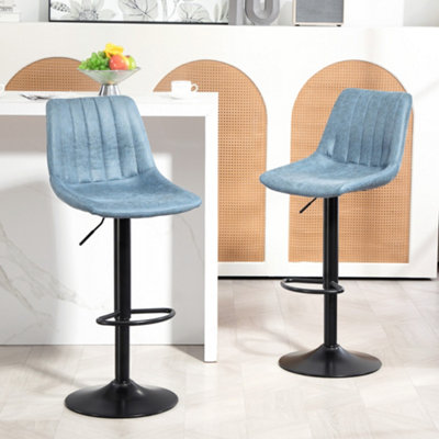 HOMCOM Set Of 2 Microfibre Retro Tub Bar Stools Metal Frame Footrest Seat Blue