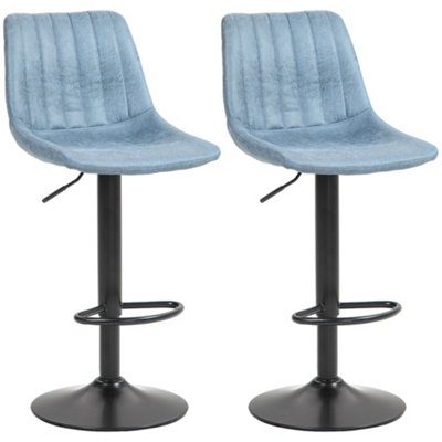 HOMCOM Set Of 2 Microfibre Retro Tub Bar Stools Metal Frame Footrest Seat Blue