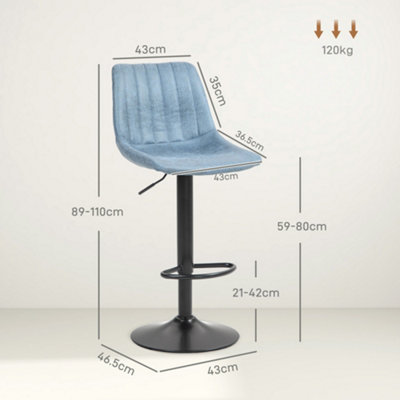 HOMCOM Set Of 2 Microfibre Retro Tub Bar Stools Metal Frame Footrest Seat Blue