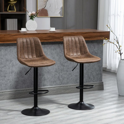 HOMCOM Set Of 2 Microfibre Retro Tub Bar Stools Metal Frame Footrest Seat Brown